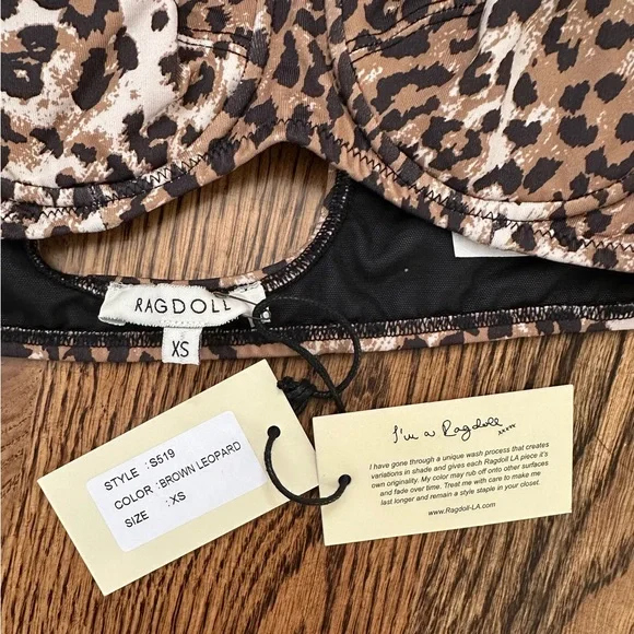 Ragdoll Los Angeles Brown Leopard Print Bikini Bralette Top - Picture 7 of 8